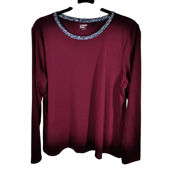 Lands End Womens Sz L Red Solid Long Sleeve Shirt - Picture 1 of 13